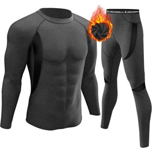UNIQUEBELLA Men's Thermal Underwear Sets Top & Long Johns Fleece Sweat Quick Drying Thermo Base Layer (Black Yarn) S