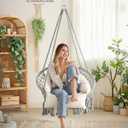 SONGMICS Hanging Chair, Hammock Chair with Large, Thick Cushion, Boho Swing Chair for Bedroom, Patio, Balcony, Garden, Holds up to 264 lb, Accessories Included, Dove Gray and Cream White 