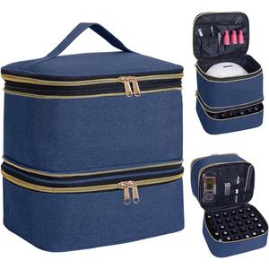 Nail Polish Organizer, Handheld Double Layer Nail Polish Storage with Adjustable Dividers, Holds 30 Bottles (15ml/0.5 fl.oz) for Nail Polish Lamp Manicure Tools and Essential Oil, Blue