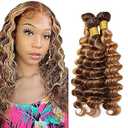 P4/ 27 Highlight Brown Bundles Human Hair Blonde Deep Wave Bundles 18 18 18 Inch 3 Bundle Brazilian Highlight Deep Wave Human Hair Extensions 50 Gram Per Bundle
