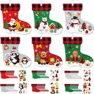 48 Pcs Christmas Craft Kits for Kids Christmas Stockings Christmas Tree Stockings Ornaments Kit Make Your Own Christmas Craft DIY Stockings Cutouts for Holiday Farmhouse Decor