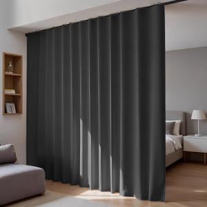 Room Divider Blackout Curtains Flexible Sliding Tracks Sets Ceiling Mounted Rod Window Curtain Privacy Separation for Bedroom Living Rooms,1 Panel Black Drape and Black Track Set-W108xH108 in
