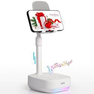 OLES Gifts for Men Women, Adjustable Cell Phone Stand with Wireless Bluetooth Speaker(7-11''Height), Unique Birthday Gifts for Dad Mom Him, Phone Holder Led Color Light for iPhone/Android/Tablets (White)
