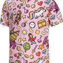 KYKU 80s Costume 90s Clothes Hawaiian Shirt for Men Button Down Shirts Short Sleeve Retro Disco Outfits (Pink, S)