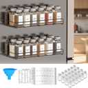 SpaceAid 2 Pack Magnetic Spice Rack with 24 Spice Jars, 400 Labels and Funnel, Space Saving Refrigerator Fridge Oven Shelf Organizer