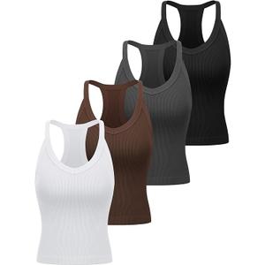 Womens Ribbed Workout Tank Top with Racerback Summer V Neck Seamless Crop Camisole for Sport S