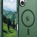SUPFINE Magnetic for iPhone 16 Case (Compatible with MagSafe) (Military Grade Drop Protection) Slim Translucent Matte Shockproof with Anti-Fingerprint Phone Case,Forest Green