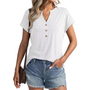 EasyGala Womens V Neck Cap Sleeve Tops Summer Casual Short Sleeve Shirts Loose Fit Basic Work Tee Trendy Clothes 2025 White (White, L)