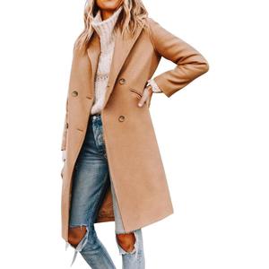 Yousify Women's Notched Lapel Collar Double Breasted Pea Coat Winter Wool Blend Over Coats Long Jackets (Small, 01 Camel)