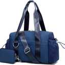 Everyday Mini Gym Bag for Women 2.0, Small Tote with Zipper Compartment Waterproof Travel Duffle Cute Handbag Workout Carry On with Removeable Shoulder Strap & Coin Wallet Easy to Clean - Navy
