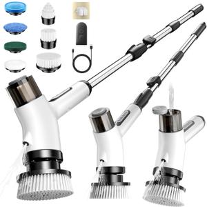 Electric Spin Scrubber,Cordless 2 Speeds Shower Scrubber with Foam &Remote Control,IPX7 Waterproof Adjustable Electric Scrubber for Cleaning with 7 Replaceable Brush for Bathroom Kitchen Car
