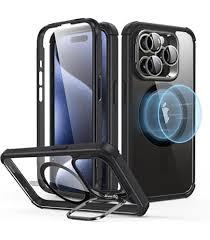 JETech Kickstand Case for iPhone 15 Pro 6.1-Inch, Built-in Camera Ring Stand, Non-Yellowing Shockproof Phone Bumper Cover, Anti-Scratch Clear Back (Clear)