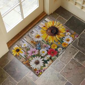 Rustic Sunflower Floral Indoor Door Mat for Entryway, 17x29.5 Inch, Sunflower Floor Doormat for Home Decor, Non-Slip Rug Mat for Living Room, Kitchen, Bedroom, Gifts for Flower Lovers