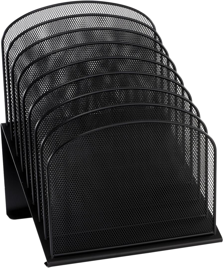 Safco Onyx Desk Organizer, 8 Tiered Vertical Compartments, Office and Classroom Mailbox , Paper and Mail Sorter, Steel Mesh, Black