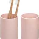 iDesign Toothbrush Holder with 3 Divided Sections for Bathroom or Vanity - Set of 2 - Blush, 3" diameter x 5" high