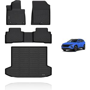 KELCSEECS Floor Mats & Cargo Liner for 2026 2025 2024 2023 2022 Hyundai Tucson Hybrid Car Mats Cargo Mat Trunk Mat Tucson Hybrid All Weather Floor Mats Trunk Liner Black Accessories