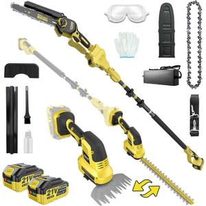 6-in-1 Cordless Pole Saw & Hedge Trimmer Combo & Grass Shear with Extension Pole Garden Tool with 2 * 4.0Ah Battery,180°Adjustable Angle,16Ft Reach,for Shrubs Pruning