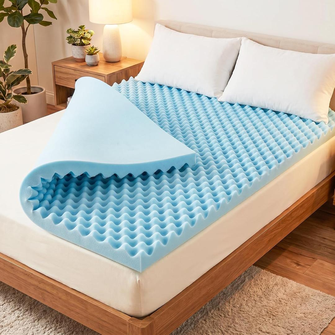Geekman 3-Inch Gel Infused Memory Foam Mattress Topper for Full Beds, Egg Crate Wave-Shaped Design for Cooling and Pressure Relief, CertiPUR Certified, Off to College Dorm Essential