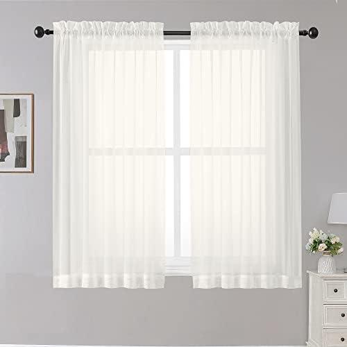 OWENIE Sheer Curtains Ivory, 45" Long Light Filtering Tiers for Kitchen, Bedroom, Short Panels Rod Pocket 2 Panels, Cafe Curtains Small Window, 42" W x 45" L