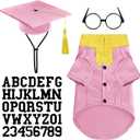 Huhumy 5 Pcs Dog Graduation Costume Set Include 2026 Pet Graduation Gown with Stole Puppy Grad Cap Lensless Glasses DIY Letter Stickers for Dogs Cats Holiday Costume Accessory(Pink Yellow,M)