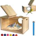Transparent Parakeet Nesting Box,Wooden Parrot Nest Breeding Box with Perch Natural Bird House for Cage Suitable for Lovebirds Cockatiels Canaries (Small)