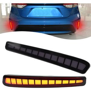 2PC Rear Bumper Reflectors Light,Brake Tail Light Lamps Compatible with Toyota Corolla 2020-2025 LE SE XSE XLE,Amber LED Reflector Turn Signal Lights Kit (BLACK)