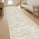 Soalmost Runner Rug 2'6" x 10' Washable Non-Slip Runner Rugs for Kitchen Bathroom Laundry Room Vintage Ultra Thin Runners for Hallway Entryway Beige
