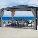 EROMMY 10’ x 13’ Patio Hardtop Gazebo Aluminum Frame Gazebos with Netting & Curtain, Outdoor Polycarbonate Gazebo For Garden, Patio, Lawns