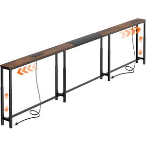 Huuger Narrow Console Table with Power Outlets & USB-C, Rustic Brown, 110.2"-133.9"W x 5.9"D