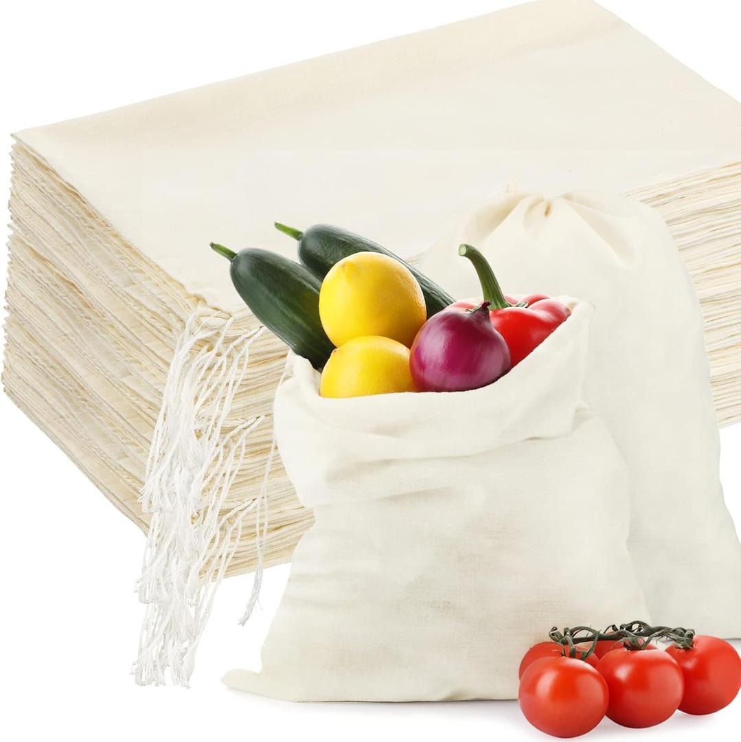 Tatuo 50 Pcs 12 x 15 Inches Cotton Bags with Drawstring Large Reusable Produce Bags Linen Empty Storage Pouches Canvas Fabric Sachet for Bread Food Storage