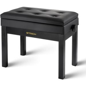 STRICH Adjustable Piano Bench with Storage, Wooden Keyboard Bench with Bookcase Stool Chair Seat with High-Density Sponges Cushion for Piano Shop Music School Studio, Black, SPB-20