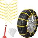 Qoosea Snow Chains 12 Pack Tire Chains for Car Trucks SUVUniversal Thickened Manganese Steel Emergency Snow Tire Chains Adjustable Anti-Slip Tire Cables Universal Fit (Yellow