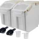 Large Flour Storage Container Bin 25lb, 2Pack Airtight Rice Storage Containers with Wheels Seal Locking Lid, BPA Free with Measuring Cup&Scoop for Flour, Rice, Grain(Gray)