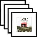 Picrit 12x12 Picture Frame Set of 4, Made of High Definition Real Glass, Display 8x8 with Mat or 12x12 without Mat, Photo Frames for Wall Mounting Display, Black