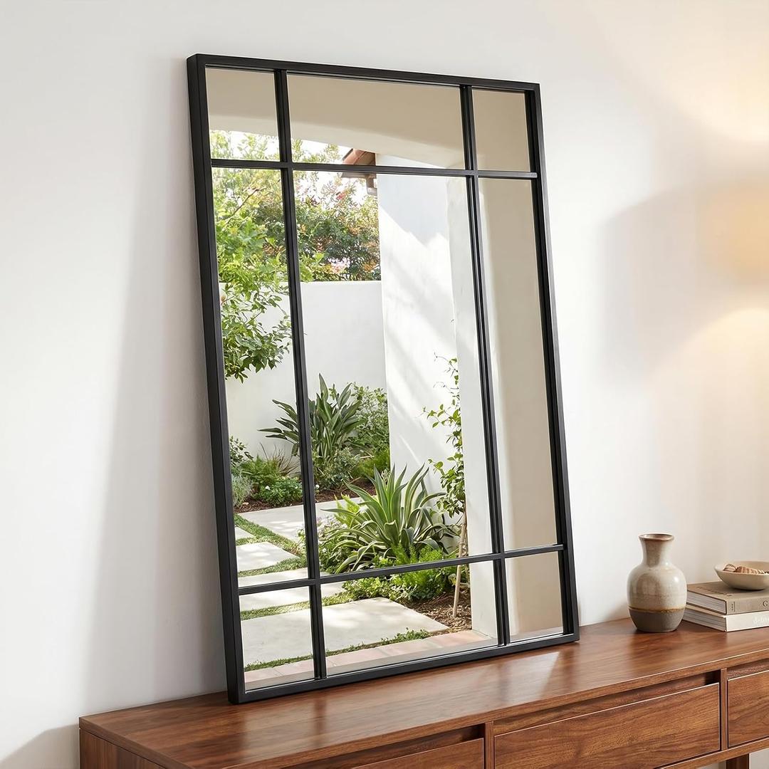 Window Pane Wall Mirror,20"x30" Decorative Grid Farmhouse Wall Mirror