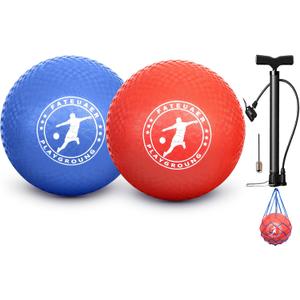10 Inch Kickball Set, Playground Ball with Carrying Bag, Dodge Balls for Kids and Adults, Bouncing Sport Handball and Toy Ball, Outdoor Balls Official Camps,10 Inch Red&Blue 2 Pack with Pump