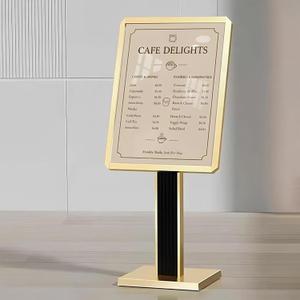 Sign Holder Stand 21x29 inch-Adjustable Floor Standing Sign Holder-Heavy Duty Aluminum Menu Stand with Snap-Open Frame Display for Malls,Schools,Restaurants(Gold)