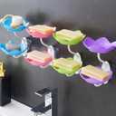 2 Pack Soap Dish Holder for Shower Bar Double Layer Cute Lotus Shape Adhesive Tray Sink Wall Mounted Shampoo NO-Drilling Self Draining Hanging Saver Rack Plastic Bathroom Bathtub Kitchen,Pink+Blue