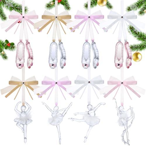Vinsot 8 Pcs Acrylic Christmas Ballet Ornament Ballerina Christmas Tree Ornaments Fake Crystal Shoes Bows Ribbons Hanging Decor for Xmas Tree Party Supplies Home Decoration Anniversary Birthday