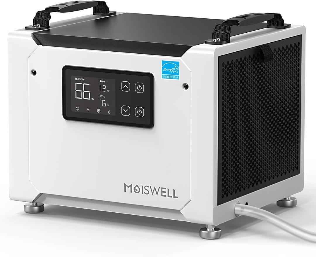 Moiswell 70 Pints Commercial Dehumidifier with Drain Hose, Compact Crawl Space Dehumidifiers for Basement and Home, Energy Star Certified, Automatic Defrost