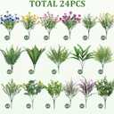 Alupssuc 24Pcs Artificial Flowers and Plants,UV Resistant & No Fade Fake Plastic Greenery Shrubs for Home Garden, Pathway, Front Porch-Spring Summer Decor, Indoor/Outdoor Use,Pink Purple Yellow Blue