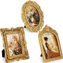 Qunclay 3 Pcs Vintage Resin Picture Frame 4 x 6,5 x 7 Inches Ornate Picture Frames Oval Rectangle Baroque Antique for Wall Hanging Home Wedding (Novel)