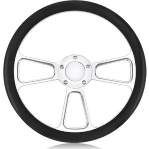 5-hole 5-bolt Steering Wheel, 14 Inch Leather Racing Steering Wheel with Horn Button, Car Interior Accessories, Car Tuning Replacement Parts
