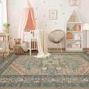 Tortania Area Rug Living Room Rugs - 10x14 Washable Boho Rug Vintage Oriental Distressed Farmhouse Large Thin Indoor Carpet for Living Room Bedroom Under Dining Table Home Office - Sage Terracotta