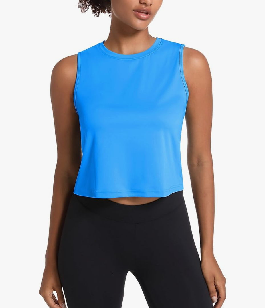 Women's Workout Cropped Tops UPF 50+ Athletic Running Tank Tops Sleeveless Gym Sports Muscle Shirts, SIZE XL