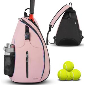Ytonet Tennis Bag, Tennis Sling Backpack Crossbody Water Resistant for Men Women, Compatible for Pickleball Badminton Rackets (Large, Light Pink)