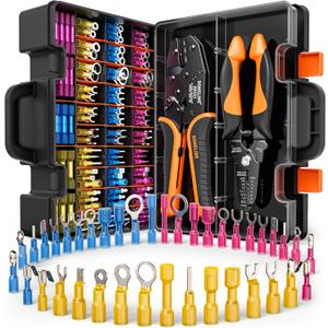 SOMELINE Crimping Tool for Heat Shrink Connectors with 39 Size Marine Grade Heat Shrink Wire Connectors,Tinned Red Copper AWG 22-10 Electrical Ring Fork Spade Splice - Electrical Crimping Tool