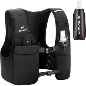 Running Vest for Women Men, Lightweight Breathable Hydration Vest with 500ml Soft Flask, Adjustable Reflective Running Vest with Pockets for Trail Running Hiking Medium-Black