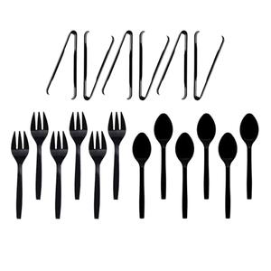 Party Essentials Plastic Serving Utensils for Party Buffet Kit, Black, Spoons/Forks/Tongs, 18-Piece