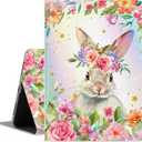 Lokigo Case for iPad Air 11 Inch M4/M3/M2 (2026/2025/2024), for iPad Air 5th Generation / 4th Gen (2022/2020) 10.9 Inch, Pencil Holder/Touch ID Function, Shockproof Smart Stand Cover, Rabbit Floral